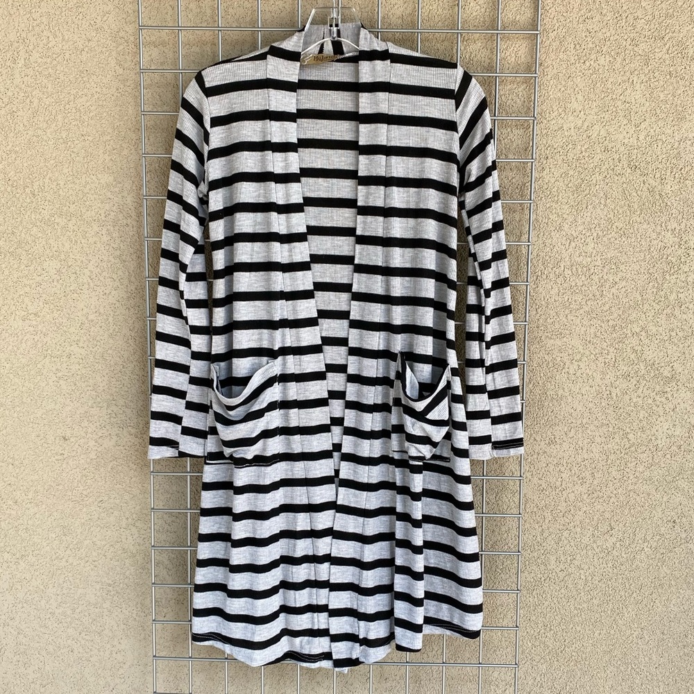 Stripes Lightweight Drape Long Cardigan Pockets - Picture 2 of 5